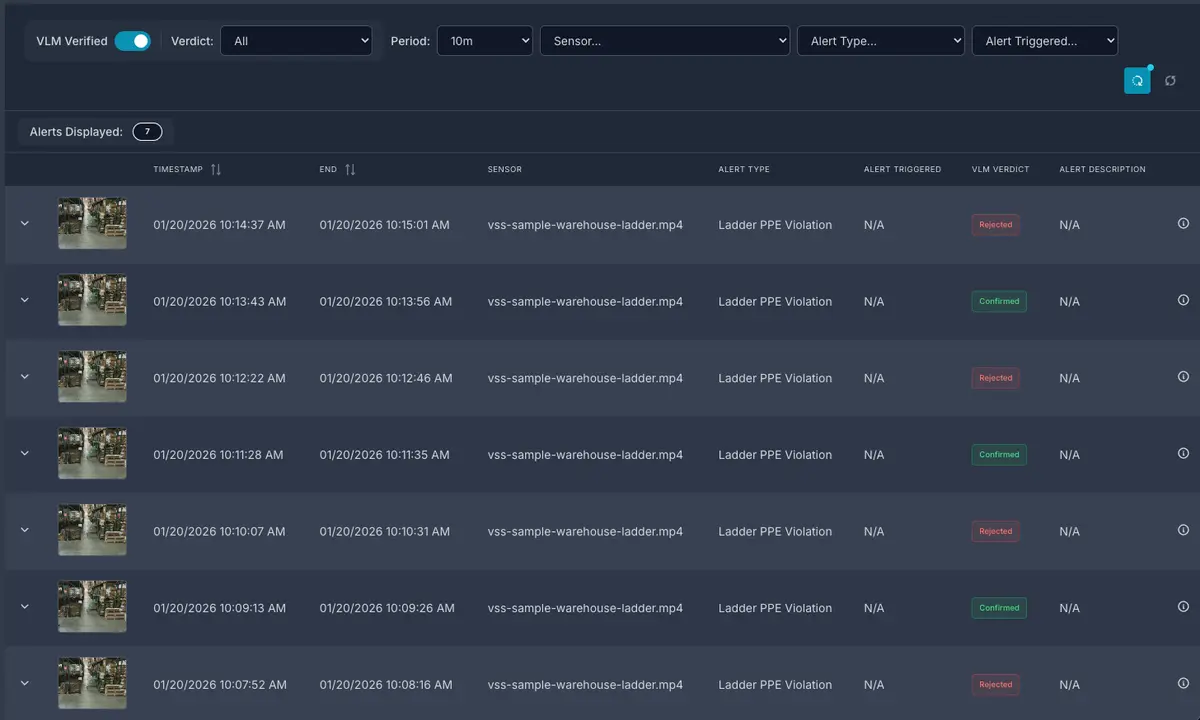 Alerts Tab in VSS Agent UI - click to view full size